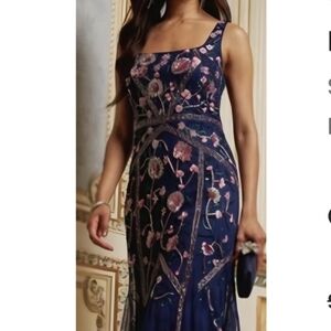 Adrianna Papell Navy and Pink Floral Maxi Dress